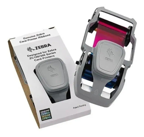 Cinta de impresión original POSLOGISTIC para impresoras de tarjetas Zebra ZC100 y ZC300 con cartucho ergonómico gris.